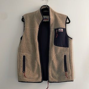 Penfield Beige Sherpa Fleece Vest with Navy Trim